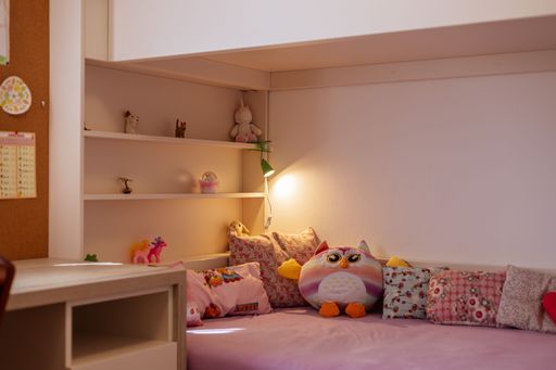 An interior design of a girls kids room