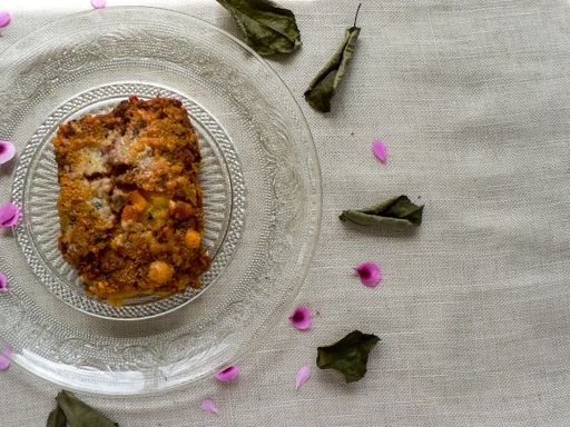 A top view of a delicious shepherd's pie on a plate