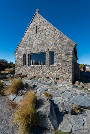 A vertical shot of the church of the Good Shepherd in Lake Tekapo, South Island, New Zealand