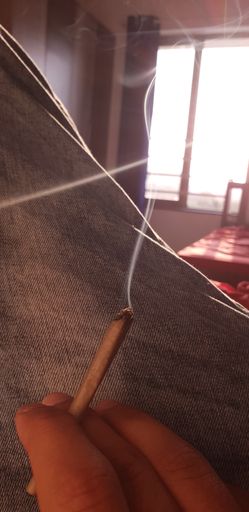 A vertical shot of a person smoking joint at daytime