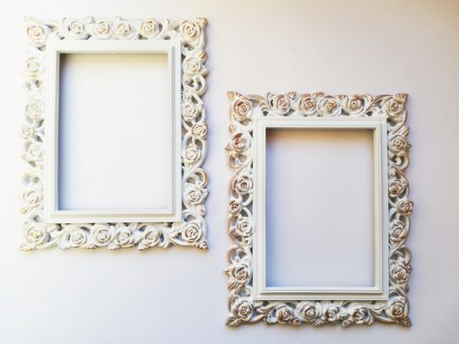 A closeup shot of frames in shabby chic style