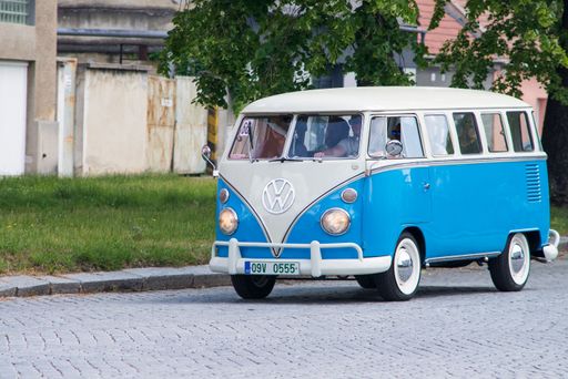 A Volkswagen type 2 model during a historical car parade in Prostejov, Czech Republic