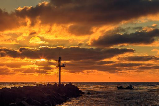 A beautiful view of a sunset at the port of Klaipeda, Lithuania