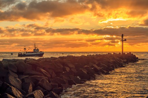 A beautiful view of a sunset at the port of Klaipeda, Lithuania
