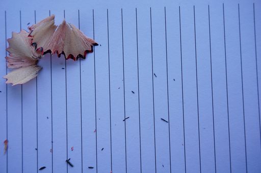 A high angle shot of some pencil scraps on the blank sheet of a notebook