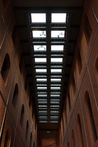 Alhondiga building inside structure. The swiming pool on the roof can be seen from below. Located in Bilbao, Spain