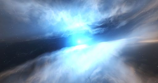 A realistic 3D rendering of a celestial galaxy star space