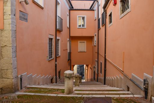 A narrow street with a stairway in Campobasso town in the Molise region of Italy