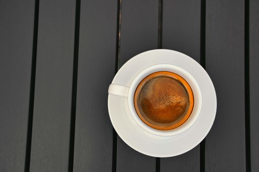 A top view of cup of coffee on table