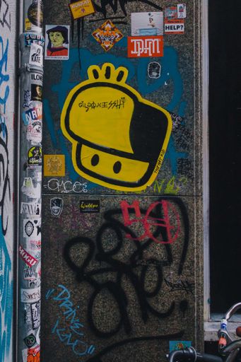 A vertical shot of a colorful street graffiti on a background of a wall in Amsterdam