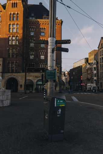 A vertical shot of streets and buildings of Amsterdam in the early morning, Netherlands