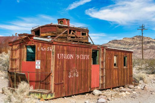 An abandoned train at the Death Valley, National Park, California, Nevada