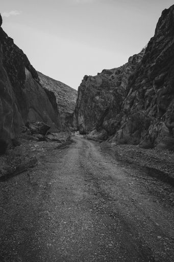 A vertical grayscale shot of the Death Valley National Park, California, Nevada
