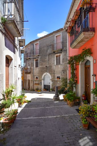 A narrow street in the medieval village of Sepino in the Molise region Italy in sunny weather