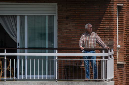 People in balcony during COVID-19 confinement in Barcelona,Spain. Coronavirus Crisis.