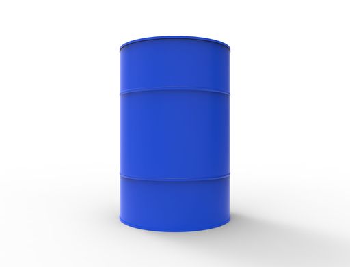 A 3D rendering of a blue oil barrel isolated on a white studio background