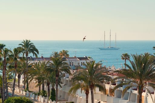 A scenic shot of buildings and horizon in the city of Torrevieja, Costa Blanca, Alicante, Spain