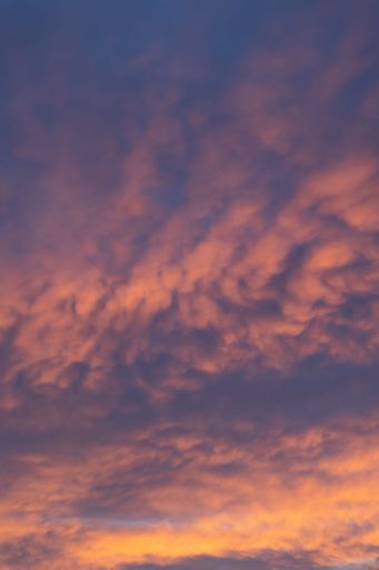 A vertical view of a dramatic sunset sky with colorful clouds
