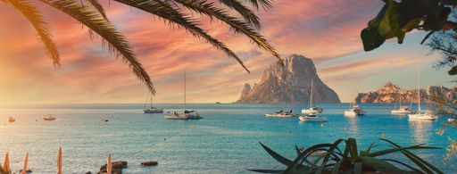 A mysterious island of Es Vedra during sunset