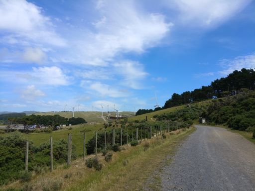 A beautiful view of Makara Walkway and windmills in Wellington, New Zealand under the blue sky