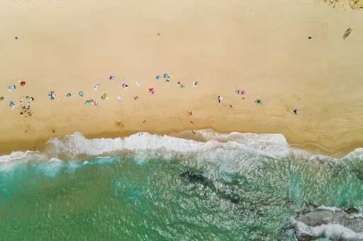 An aerial view of a beach in the south of Spain near the strait of Gibraltar in the Atlantic Ocean