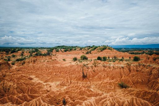 A beautiful landscape of Tatacoa Desert with rock formations in Colombia in sunny weather