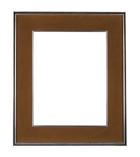 A metal frame with a brown passepartout for painting or picture isolated on a white background