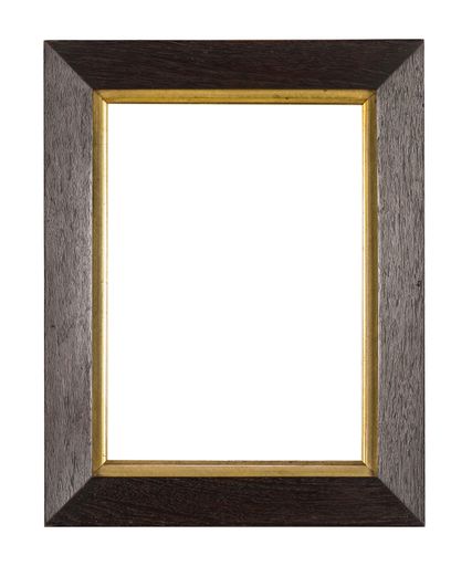 A dark brown wooden frame with a golden inner part for painting or picture isolated on a white background