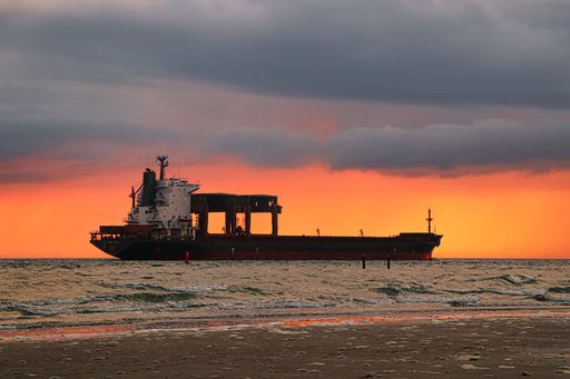 tanker on sunset on the nordsea in netherland