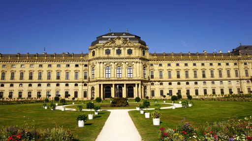 The Wurzburg Residence viewed from the Gardens, a UNESCO world heritage site in Wurzburg, Bavaria, Germany
