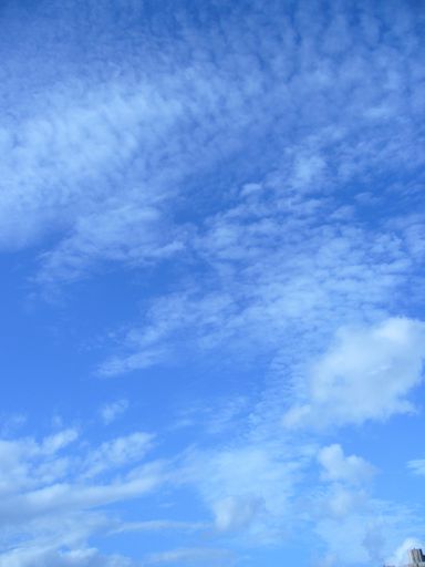 A vertical shot of the blue sky with white clouds
