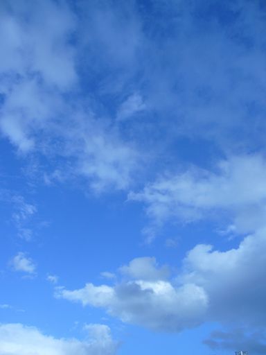 A vertical shot of the blue sky with white clouds