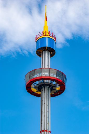 A vertical shot of the famous Lookout Tower Legoland in Germany against a clear sky
