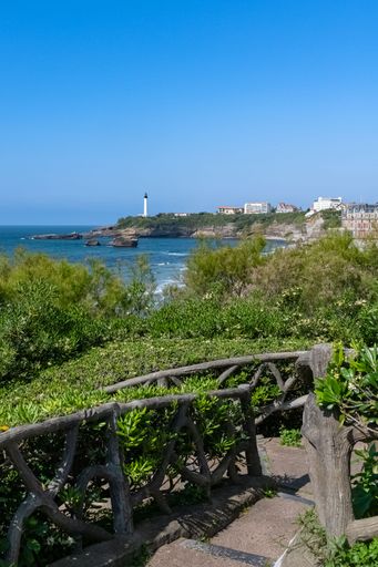 Biarritz in France, panorama of the lighthouse on the coast, blue sky