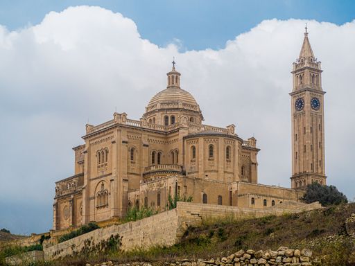 An aerial view of Basilica of the National Shrine of the Blessed Virgin of Ta' Pinu