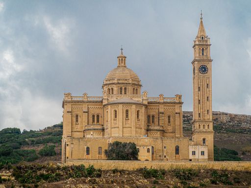 An aerial view of Basilica of the National Shrine of the Blessed Virgin of Ta' Pinu