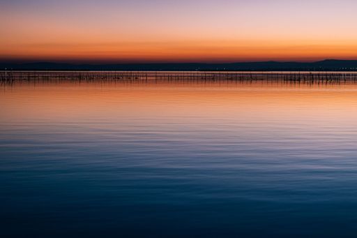 A scenic shot of the calm waters of Albufera Lagoon in Valencia, Spain