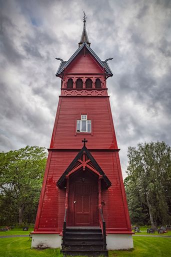 The Tilfredshet chapel and associated crematorium designed by architect Nils Ryjord on a cloudy day