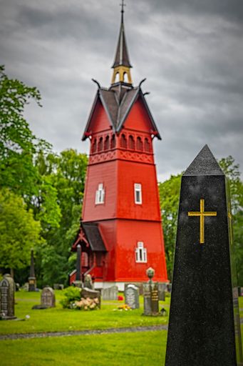 A vertical shot of the Tilfredshet chapel in Trondheim, Norway