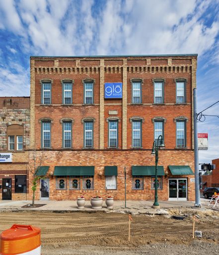 GRAND LEDGE, MI - June 21: Exterior view of Cancun Mexican Grill  & Glo businesses  during road construction in Grand Ledge, MI on June 21, 2020