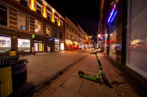 Oslo at night in  summertime  Storgata Eldorado kino Norway