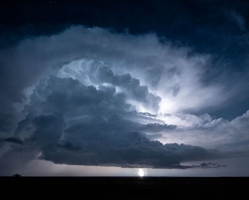 A scenic view of a night storm in the cloudy sky in Texas