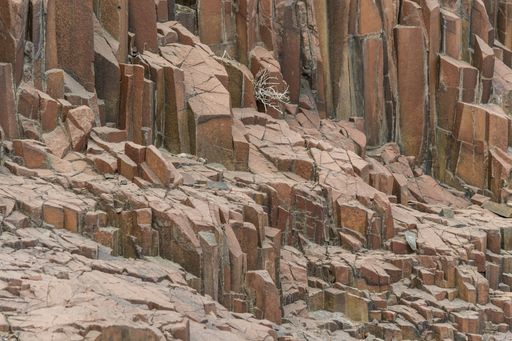 A landscape shot of basalt structures in Namibia
