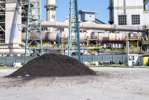 A pile of shredded tires used as alternative fuel in rotary kiln in cement plant