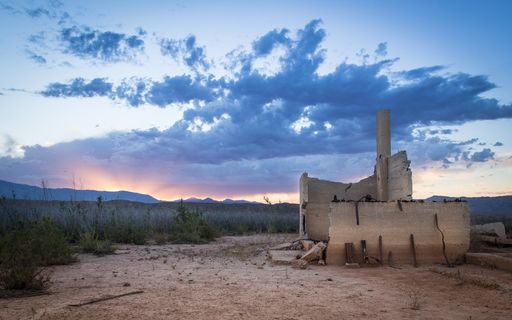Buildings from the ghost town of St. Thomas emerged from being buried beneath the waters of Lake Mead following the construction of the Boulder Dam.