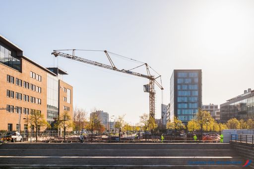 A residential building with a crane machine in Malmo Sweden