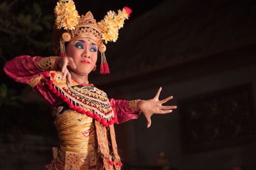 A shot of dancers at Ubud Palace Bali Indonesia during the performance
