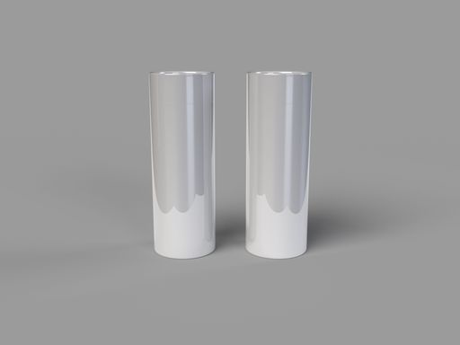 A 3D rendering of a white tumbler on a gray background