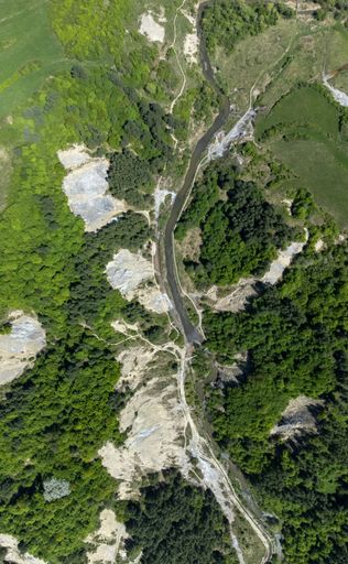 Landscape from the salt canyon from Praid resort - Romania, drone view, above, sprin