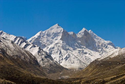 The Gaumukh glacier- source of the Ganges, river with Bhagirathi Parvat in background in Uttarakhand India.